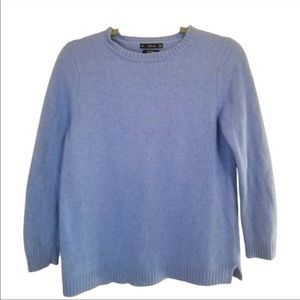 Zara 100% Wool Crewneck Ribbed Trim Sweater Top Shirt Winter Warm Blue